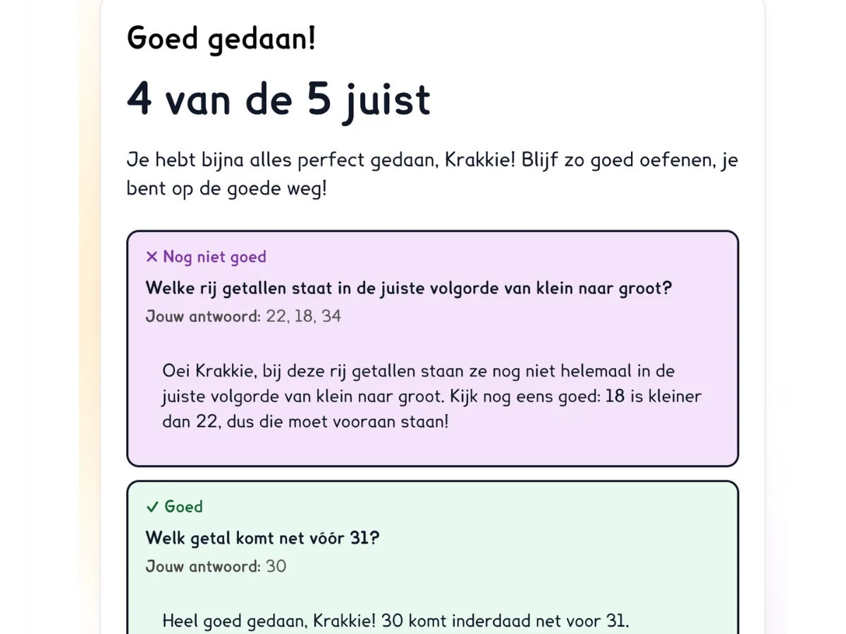 Het antwoord met persoonlijke feedback van Leerkracht AI
